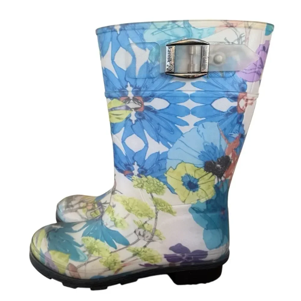 Kamik Girl’s Toddler Floral Rain Boots Waterproof Blue White Size 11